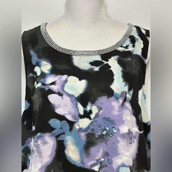 Juicy Couture Embellished Watercolor Floral Double Layer Chiffon Tank Blouse - Picture 3 of 14